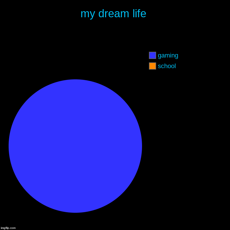 my dream life | school, gaming | image tagged in charts,pie charts | made w/ Imgflip chart maker