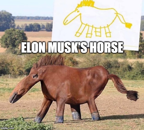 Elon Musk's horse | ELON MUSK'S HORSE | image tagged in elon musk,horse,drawing,tesla,cybertruck | made w/ Imgflip meme maker