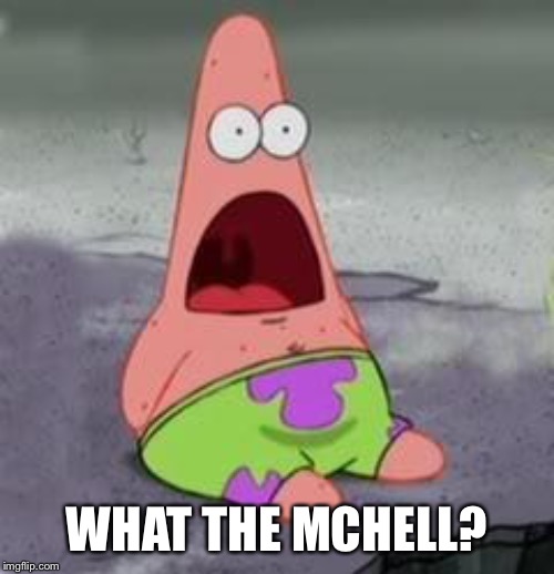 Suprised Patrick | WHAT THE MCHELL? | image tagged in suprised patrick | made w/ Imgflip meme maker