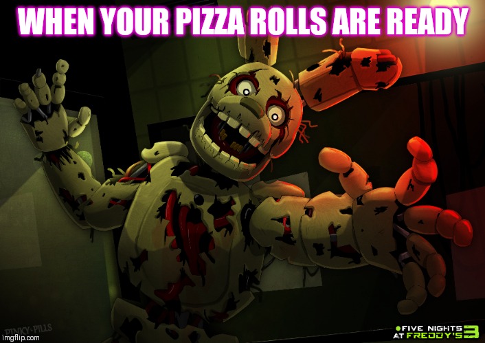 WHEN YOUR PIZZA ROLLS ARE READY | image tagged in fnaf 3 | made w/ Imgflip meme maker