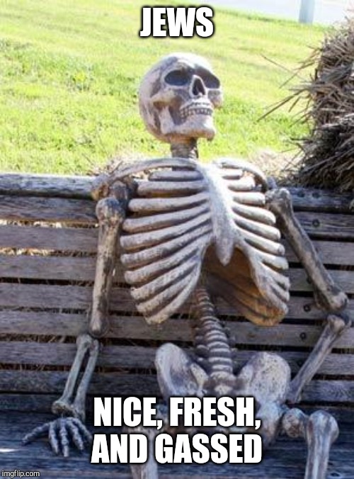 Waiting Skeleton Meme | JEWS NICE, FRESH, AND GASSED | image tagged in memes,waiting skeleton | made w/ Imgflip meme maker