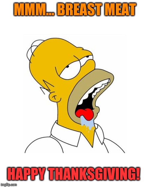 Homer Simpson Drooling | MMM... BREAST MEAT; HAPPY THANKSGIVING! | image tagged in homer simpson drooling | made w/ Imgflip meme maker