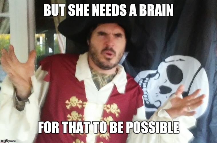 WTF PIRATE | BUT SHE NEEDS A BRAIN FOR THAT TO BE POSSIBLE | image tagged in wtf pirate | made w/ Imgflip meme maker