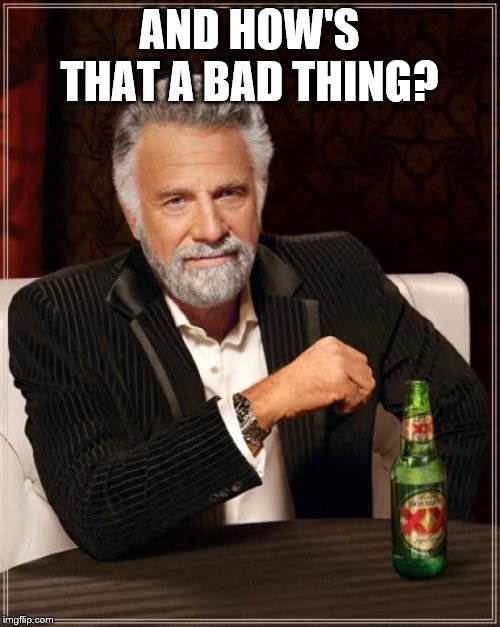 The Most Interesting Man In The World Meme | AND HOW'S THAT A BAD THING? | image tagged in memes,the most interesting man in the world | made w/ Imgflip meme maker