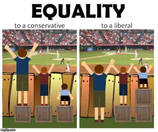 Equitable and equal may not be the same. | image tagged in fair,liberal,vs,conservatives | made w/ Imgflip meme maker