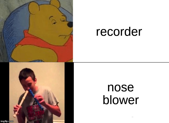 everyone remember this from grade school | recorder; nose blower | image tagged in memes,tuxedo winnie the pooh | made w/ Imgflip meme maker