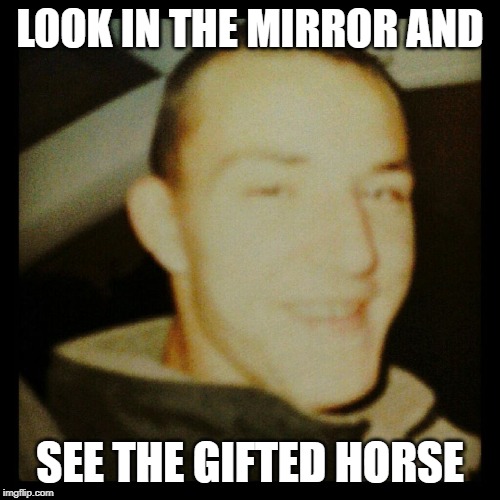 Road Trippin | LOOK IN THE MIRROR AND; SEE THE GIFTED HORSE | image tagged in road trippin | made w/ Imgflip meme maker