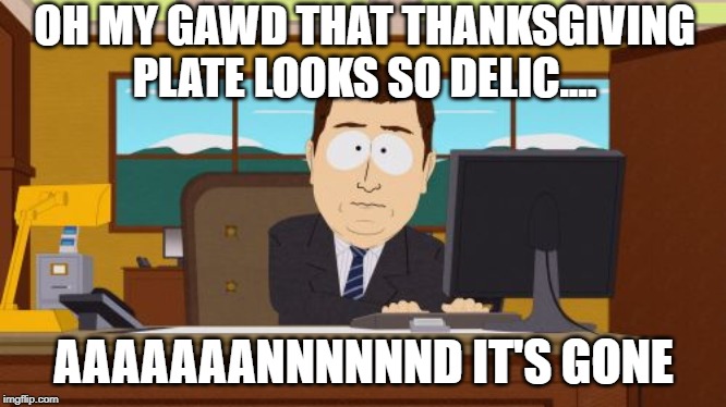 Happy Turkey! | OH MY GAWD THAT THANKSGIVING PLATE LOOKS SO DELIC.... AAAAAAANNNNNND IT'S GONE | image tagged in memes,aaaaand its gone | made w/ Imgflip meme maker