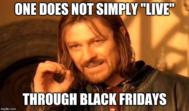 Black Friday meme | ONE DOES NOT SIMPLY "LIVE"; THROUGH BLACK FRIDAYS | image tagged in memes,one does not simply | made w/ Imgflip meme maker