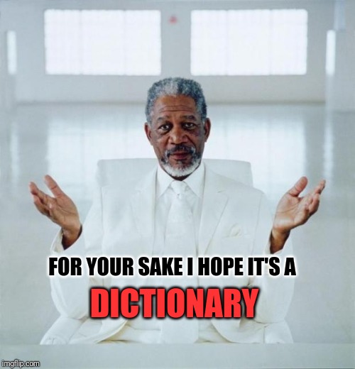 Morgan freeman god | DICTIONARY FOR YOUR SAKE I HOPE IT'S A | image tagged in morgan freeman god | made w/ Imgflip meme maker