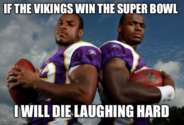 Viking Dudes | IF THE VIKINGS WIN THE SUPER BOWL; I WILL DIE LAUGHING HARD | image tagged in memes,viking dudes | made w/ Imgflip meme maker