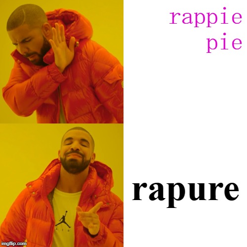 Drake Hotline Bling Meme | rappie pie; rapure | image tagged in memes,drake hotline bling | made w/ Imgflip meme maker