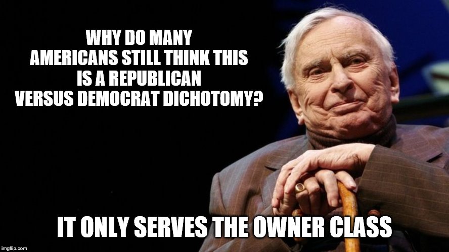 WHY DO MANY AMERICANS STILL THINK THIS IS A REPUBLICAN VERSUS DEMOCRAT DICHOTOMY? IT ONLY SERVES THE OWNER CLASS | made w/ Imgflip meme maker