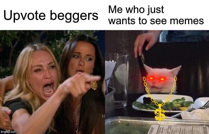 Woman Yelling At Cat | Upvote beggers; Me who just wants to see memes | image tagged in memes,woman yelling at cat | made w/ Imgflip meme maker