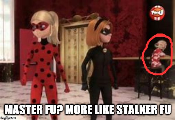 The meme is mine now! | MASTER FU? MORE LIKE STALKER FU | image tagged in miraculous ladybug | made w/ Imgflip meme maker