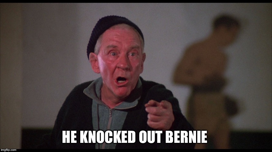 Rocky Mickey | HE KNOCKED OUT BERNIE | image tagged in rocky mickey | made w/ Imgflip meme maker