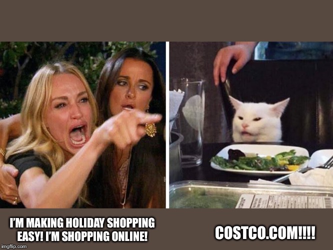Smudge the cat | I’M MAKING HOLIDAY SHOPPING EASY! I’M SHOPPING ONLINE! COSTCO.COM!!!! | image tagged in smudge the cat | made w/ Imgflip meme maker