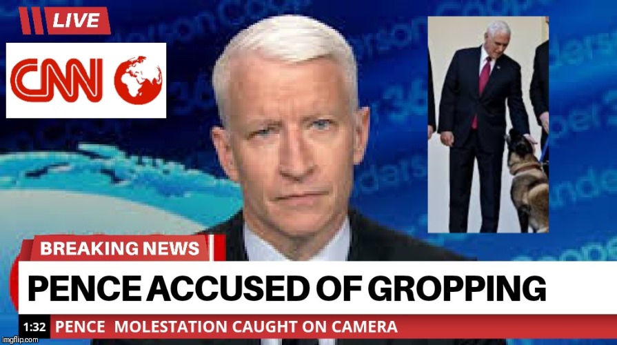 AT IT AGAIN | image tagged in cnn fake news,mike pence,anderson cooper | made w/ Imgflip meme maker