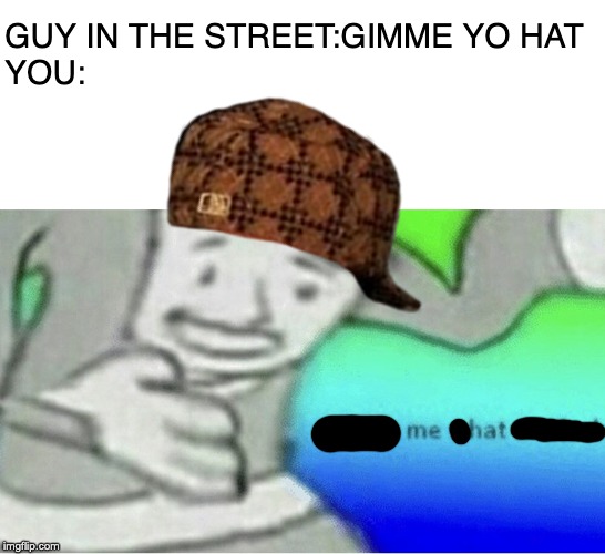 Excuse me wtf blank template | GUY IN THE STREET:GIMME YO HAT
YOU: | image tagged in excuse me wtf blank template | made w/ Imgflip meme maker