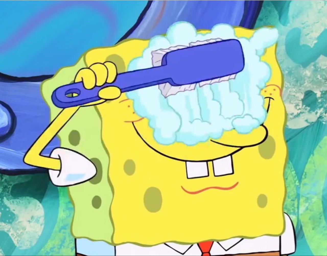 Spongebob brushing eyes Blank Meme Template