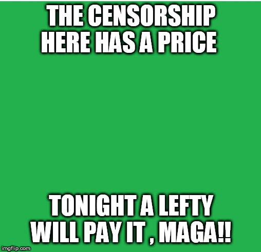 Green Screen | THE CENSORSHIP HERE HAS A PRICE; TONIGHT A LEFTY WILL PAY IT , MAGA!! | image tagged in green screen | made w/ Imgflip meme maker