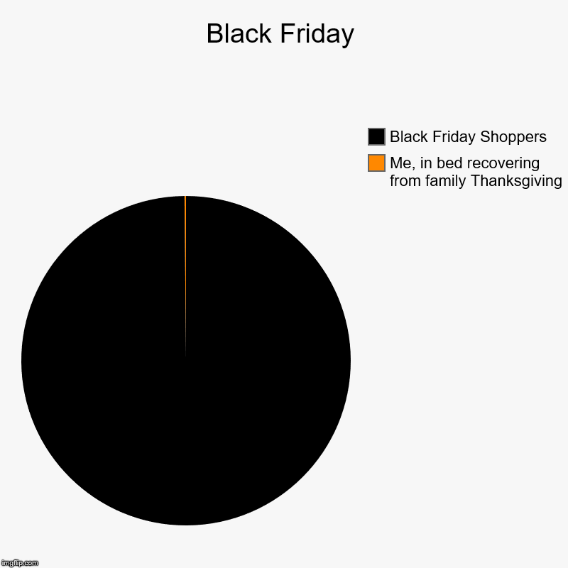 Black Friday | Me, in bed recovering from family Thanksgiving, Black Friday Shoppers | image tagged in charts,pie charts | made w/ Imgflip chart maker