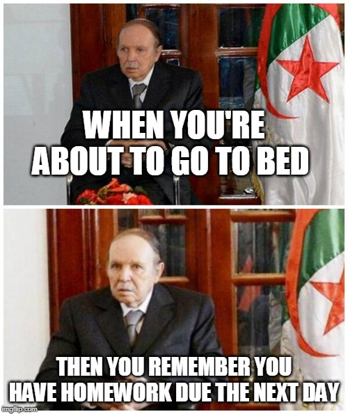 Botoflicka | WHEN YOU'RE ABOUT TO GO TO BED; THEN YOU REMEMBER YOU HAVE HOMEWORK DUE THE NEXT DAY | image tagged in botoflicka | made w/ Imgflip meme maker