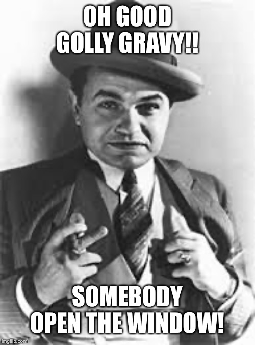 mobster | OH GOOD GOLLY GRAVY!! SOMEBODY OPEN THE WINDOW! | image tagged in mobster | made w/ Imgflip meme maker