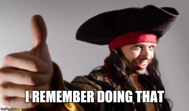 pirate thumbs up | I REMEMBER DOING THAT | image tagged in pirate thumbs up | made w/ Imgflip meme maker