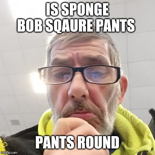 Pondering Bert | IS SPONGE BOB SQAURE PANTS; PANTS ROUND | image tagged in pondering bert | made w/ Imgflip meme maker