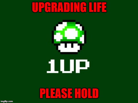 Level up | UPGRADING LIFE; PLEASE HOLD | image tagged in level up | made w/ Imgflip meme maker