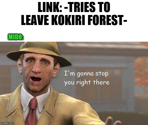 I'm gonna stop you right there |  LINK: -TRIES TO LEAVE KOKIRI FOREST-; MIDO: | image tagged in i'm gonna stop you right there | made w/ Imgflip meme maker