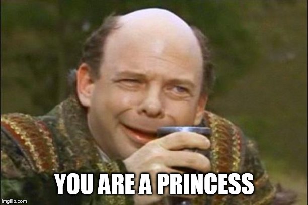 Princess Bride Vizzini | YOU ARE A PRINCESS | image tagged in princess bride vizzini | made w/ Imgflip meme maker