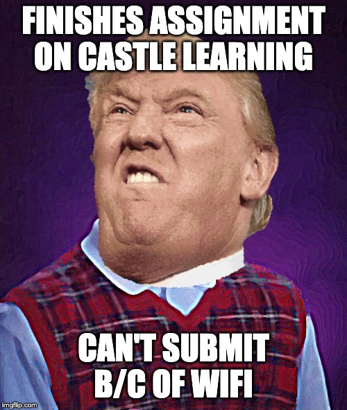 FINISHES ASSIGNMENT ON CASTLE LEARNING; CAN'T SUBMIT B/C OF WIFI | made w/ Imgflip meme maker