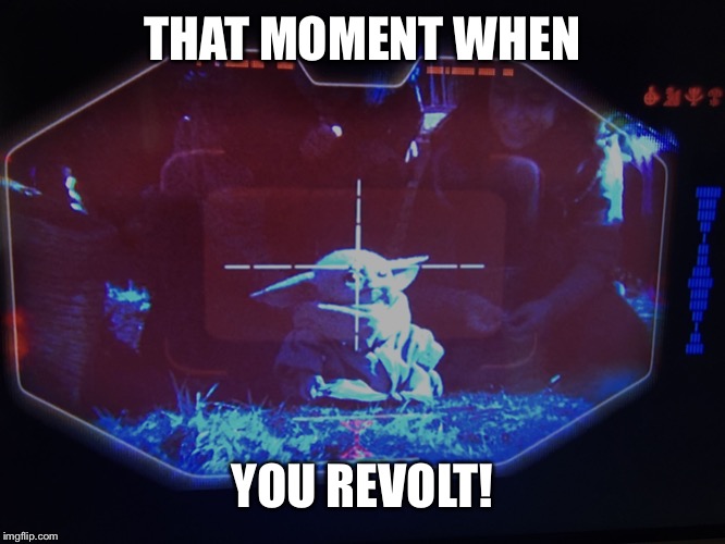 Baby Yoda | THAT MOMENT WHEN; YOU REVOLT! | image tagged in baby yoda | made w/ Imgflip meme maker