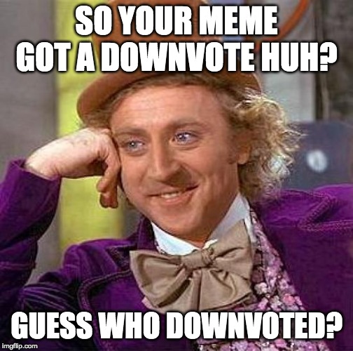 Creepy Condescending Wonka | SO YOUR MEME GOT A DOWNVOTE HUH? GUESS WHO DOWNVOTED? | image tagged in memes,creepy condescending wonka | made w/ Imgflip meme maker