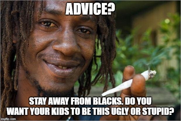 Jamaican | ADVICE? STAY AWAY FROM BLACKS. DO YOU WANT YOUR KIDS TO BE THIS UGLY OR STUPID? | image tagged in jamaican | made w/ Imgflip meme maker