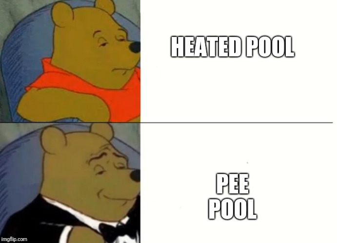 Fancy Winnie The Pooh Meme | PEE POOL; HEATED POOL | image tagged in fancy winnie the pooh meme | made w/ Imgflip meme maker
