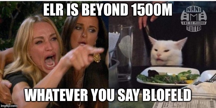 white cat table | ELR IS BEYOND 1500M; WHATEVER YOU SAY BLOFELD | image tagged in white cat table | made w/ Imgflip meme maker