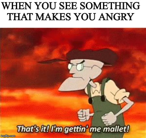Mallet | WHEN YOU SEE SOMETHING THAT MAKES YOU ANGRY | image tagged in mallet | made w/ Imgflip meme maker