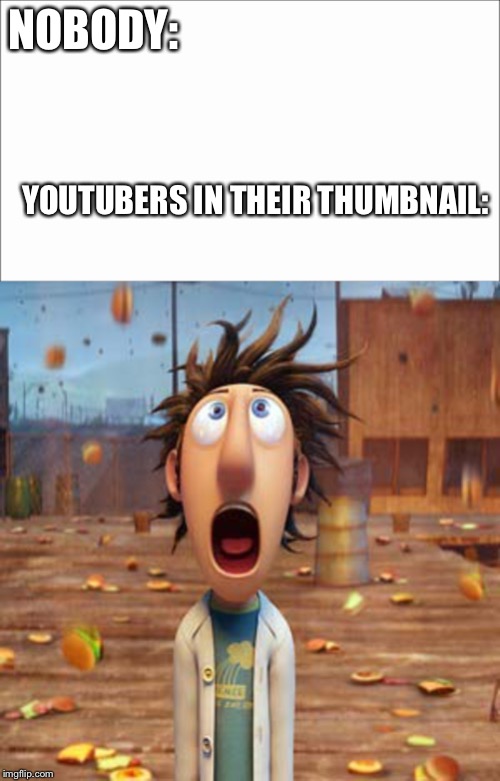 NOBODY:; YOUTUBERS IN THEIR THUMBNAIL: | image tagged in white screen | made w/ Imgflip meme maker