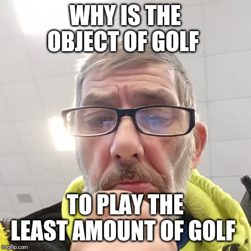 Pondering Bert | WHY IS THE OBJECT OF GOLF; TO PLAY THE LEAST AMOUNT OF GOLF | image tagged in pondering bert | made w/ Imgflip meme maker