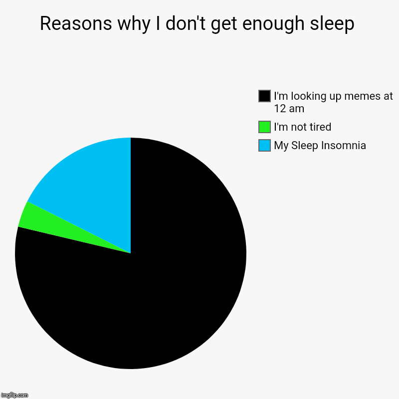 Reasons why I don't get enough sleep | My Sleep Insomnia, I'm not tired, I'm looking up memes at 12 am | image tagged in charts,pie charts | made w/ Imgflip chart maker