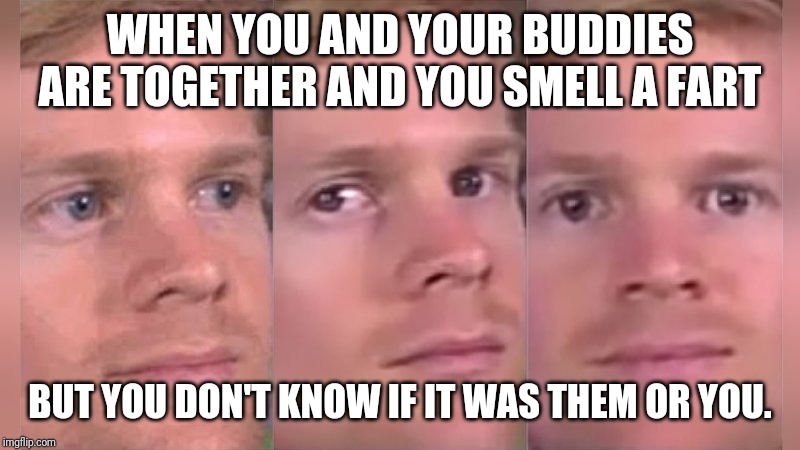 Fourth wall breaking white guy | WHEN YOU AND YOUR BUDDIES ARE TOGETHER AND YOU SMELL A FART; BUT YOU DON'T KNOW IF IT WAS THEM OR YOU. | image tagged in fourth wall breaking white guy | made w/ Imgflip meme maker