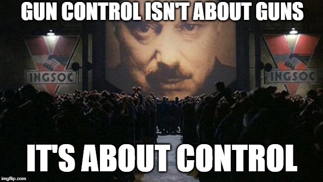 1984 | GUN CONTROL ISN'T ABOUT GUNS; IT'S ABOUT CONTROL | image tagged in 1984 | made w/ Imgflip meme maker