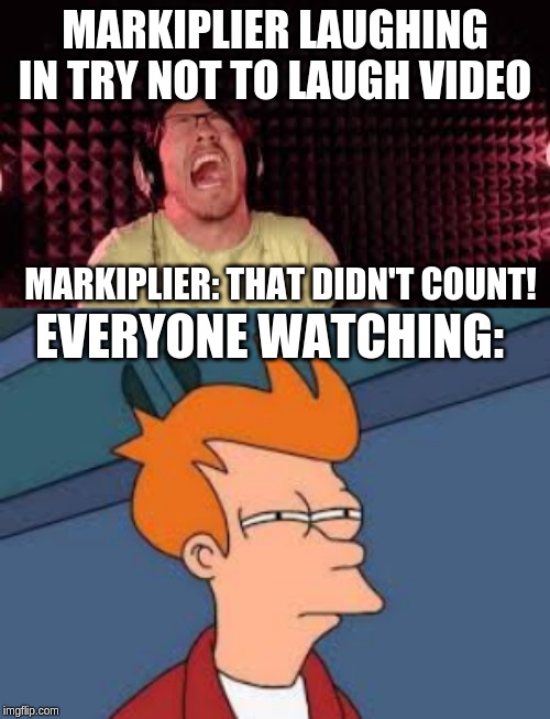 MARKIPLIER LAUGHING IN TRY NOT TO LAUGH VIDEO; MARKIPLIER: THAT DIDN'T COUNT! EVERYONE WATCHING: | image tagged in markiplier | made w/ Imgflip meme maker