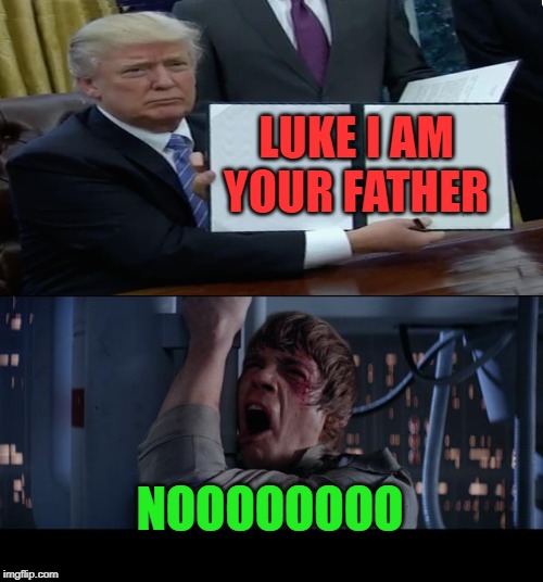 Darth Trump | LUKE I AM YOUR FATHER; NOOOOOOOO | image tagged in funny memes,donald trump,luke skywalker | made w/ Imgflip meme maker