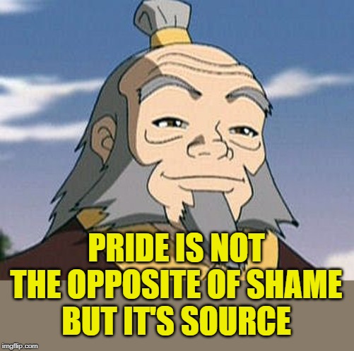 Uncle Iroh | PRIDE IS NOT THE OPPOSITE OF SHAME
BUT IT'S SOURCE | image tagged in uncle iroh | made w/ Imgflip meme maker