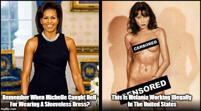 Remember When Michelle Caught Hell 
For Wearing A Sleeveless Dress? This Is Melania Working Illegally
 In The United States | made w/ Imgflip meme maker