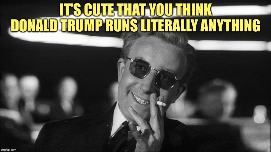 Donald Trump keeps the trains running on time? | IT’S CUTE THAT YOU THINK DONALD TRUMP RUNS LITERALLY ANYTHING | image tagged in doctor strangelove says,trump,donald trump,politics,right wing,lol | made w/ Imgflip meme maker
